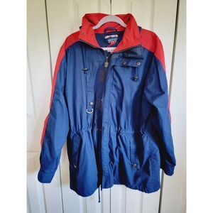 Speedo M Mens Vintage 90's Windbreaker Long Jacket  Logo Hood Collar Zip Pockets